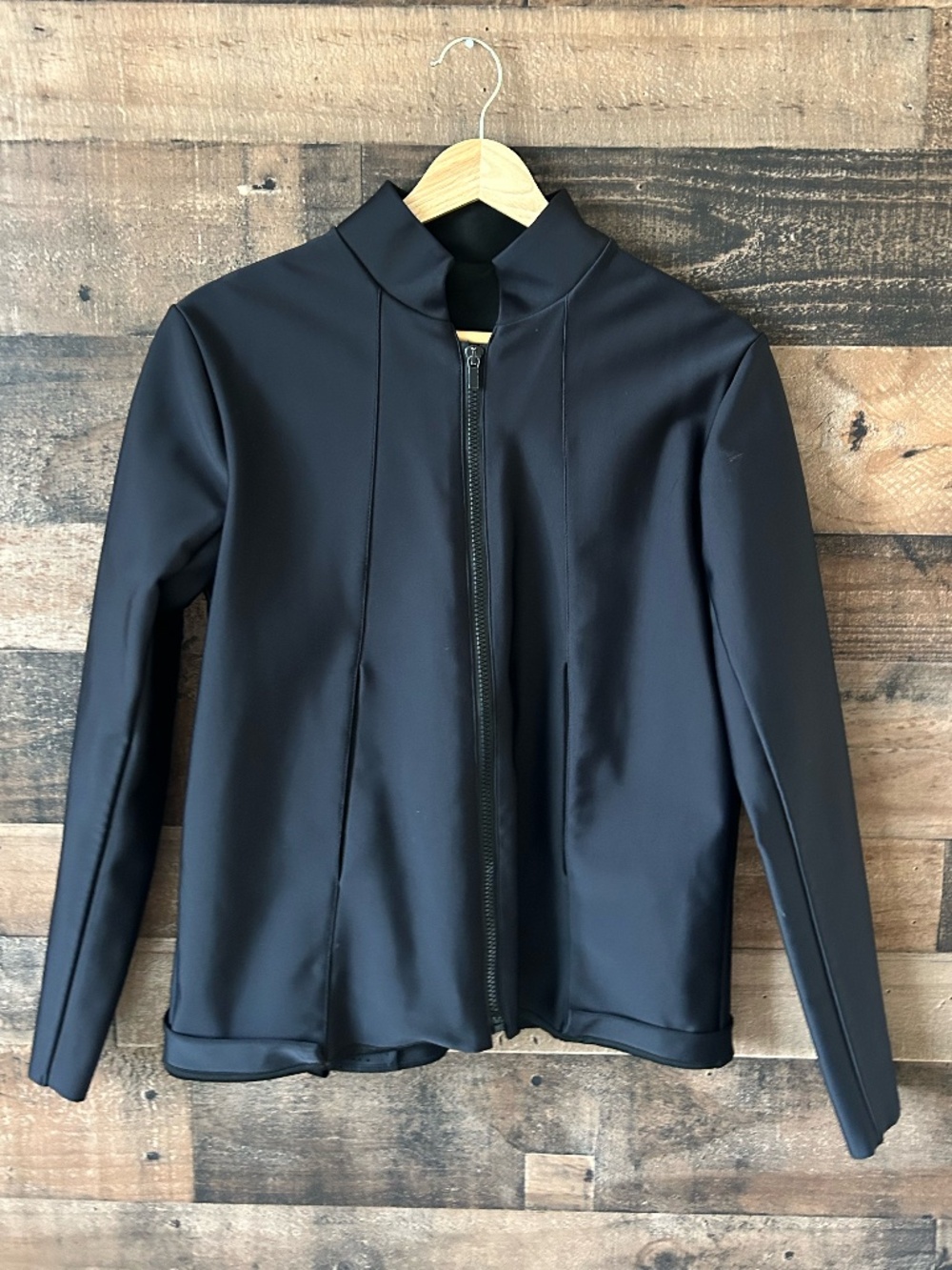 ADAY Over & Out Jacket Black Small Structured Stretch Zip Technical Blazer EUC